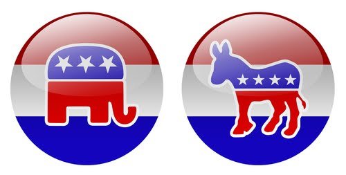 donkey elephant politics election button